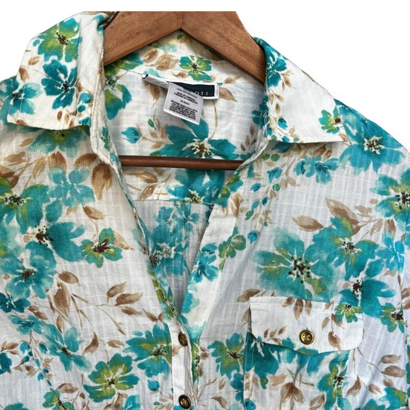 Karen Scott Light-Weight 3/4 Adjustable Sleeve Button Down Blouse Floral Print - Picture 8 of 13